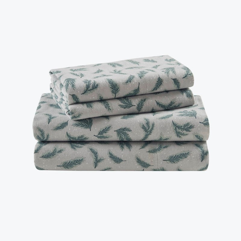 New! Woolrich 100% Cotton Printed Flannel Sheet Set - Pine Branches