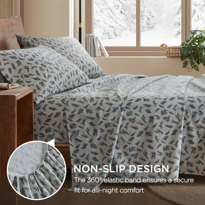 New! Woolrich 100% Cotton Printed Flannel Sheet Set - Pine Branches