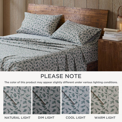 New! Woolrich 100% Cotton Printed Flannel Sheet Set - Pine Branches