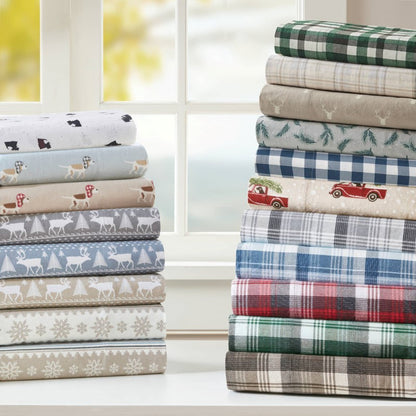 New! Woolrich 100% Cotton Printed Flannel Sheet Set - Pine Branches