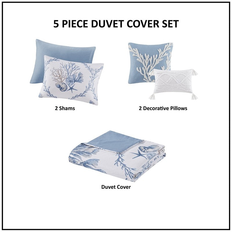 CLEARANCE - Pismo Beach 5 Piece Cotton Duvet Cover Set with Throw Pillows