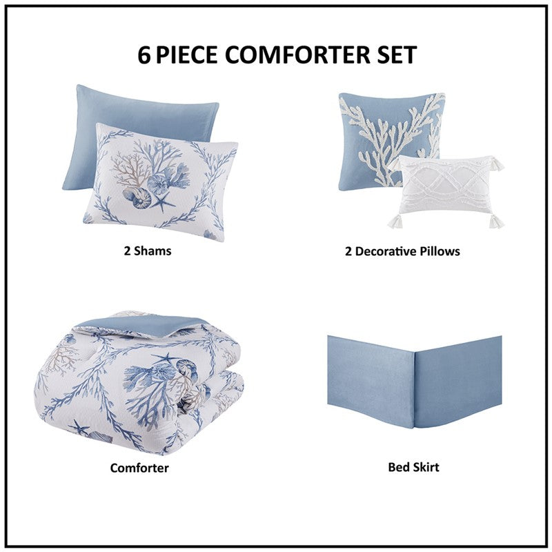 CLEARANCE - Pismo Beach 6 Piece Cotton Comforter Set with Throw Pillows - Full Size