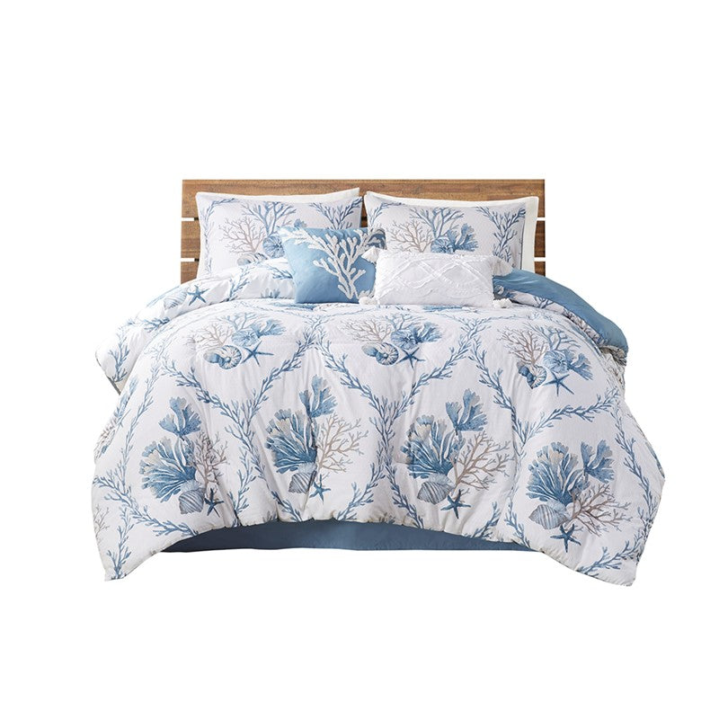 CLEARANCE - Pismo Beach 6 Piece Cotton Comforter Set with Throw Pillows - Full Size