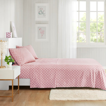 Mi Zone Pink Polka Dot Printed 100% Cotton Sheet Set