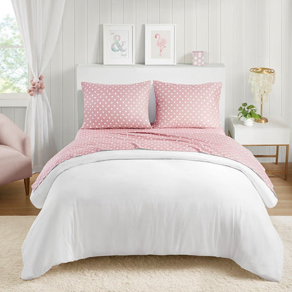 Mi Zone Pink Polka Dot Printed 100% Cotton Sheet Set