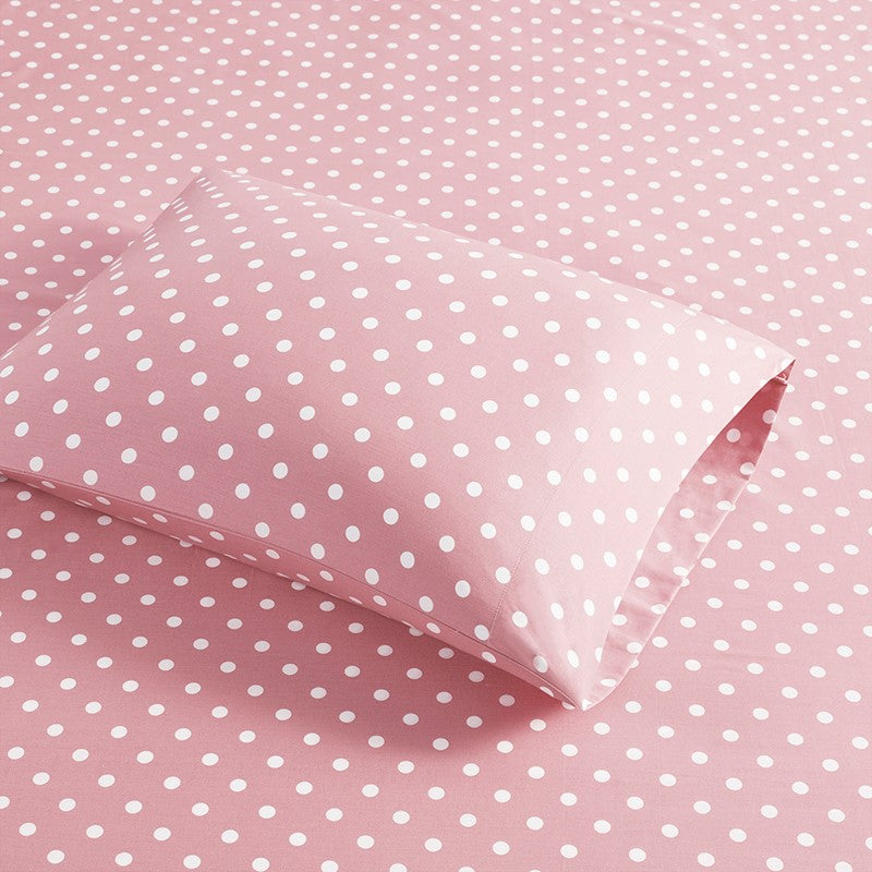 Mi Zone Pink Polka Dot Printed 100% Cotton Sheet Set