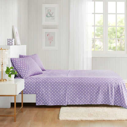 Mi Zone Purple Polka Dot Printed 100% Cotton Sheet Set