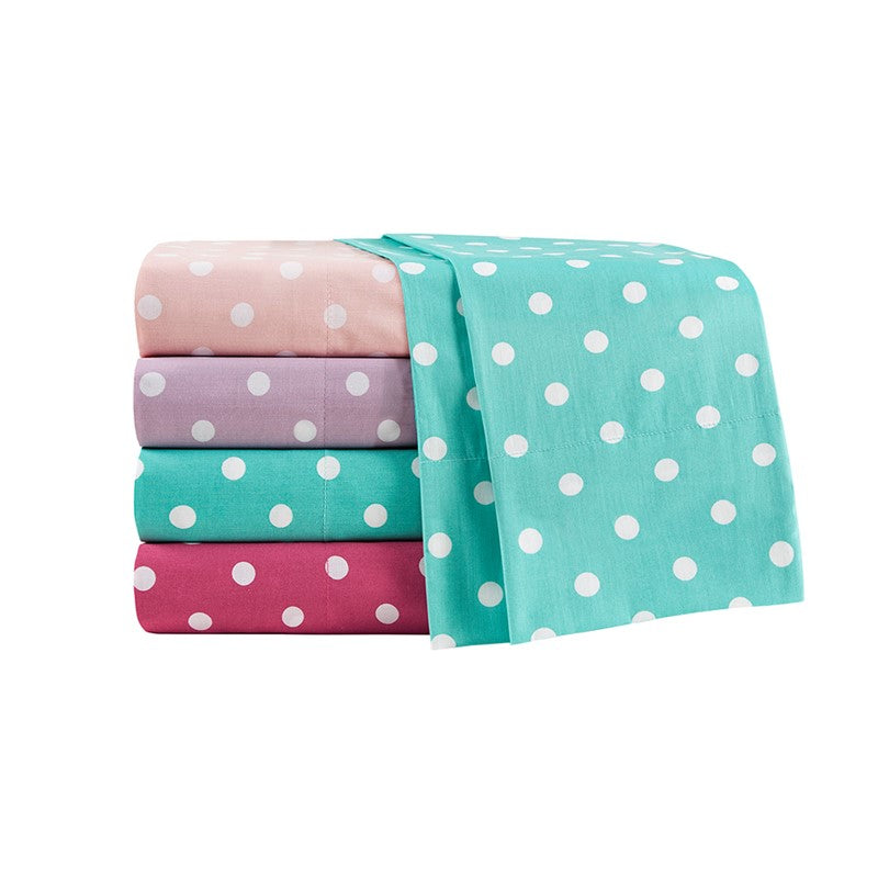 Mi Zone Purple Polka Dot Printed 100% Cotton Sheet Set