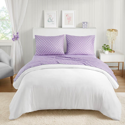 Mi Zone Purple Polka Dot Printed 100% Cotton Sheet Set