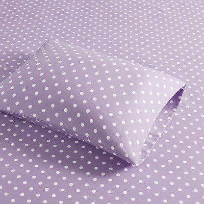 Mi Zone Purple Polka Dot Printed 100% Cotton Sheet Set