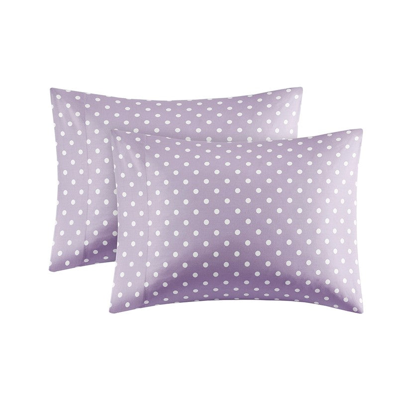 Mi Zone Purple Polka Dot Printed 100% Cotton Sheet Set