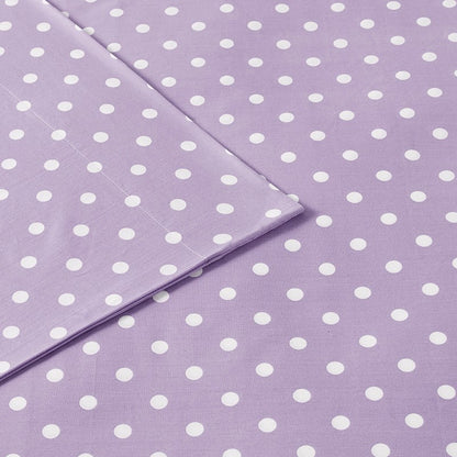 Mi Zone Purple Polka Dot Printed 100% Cotton Sheet Set