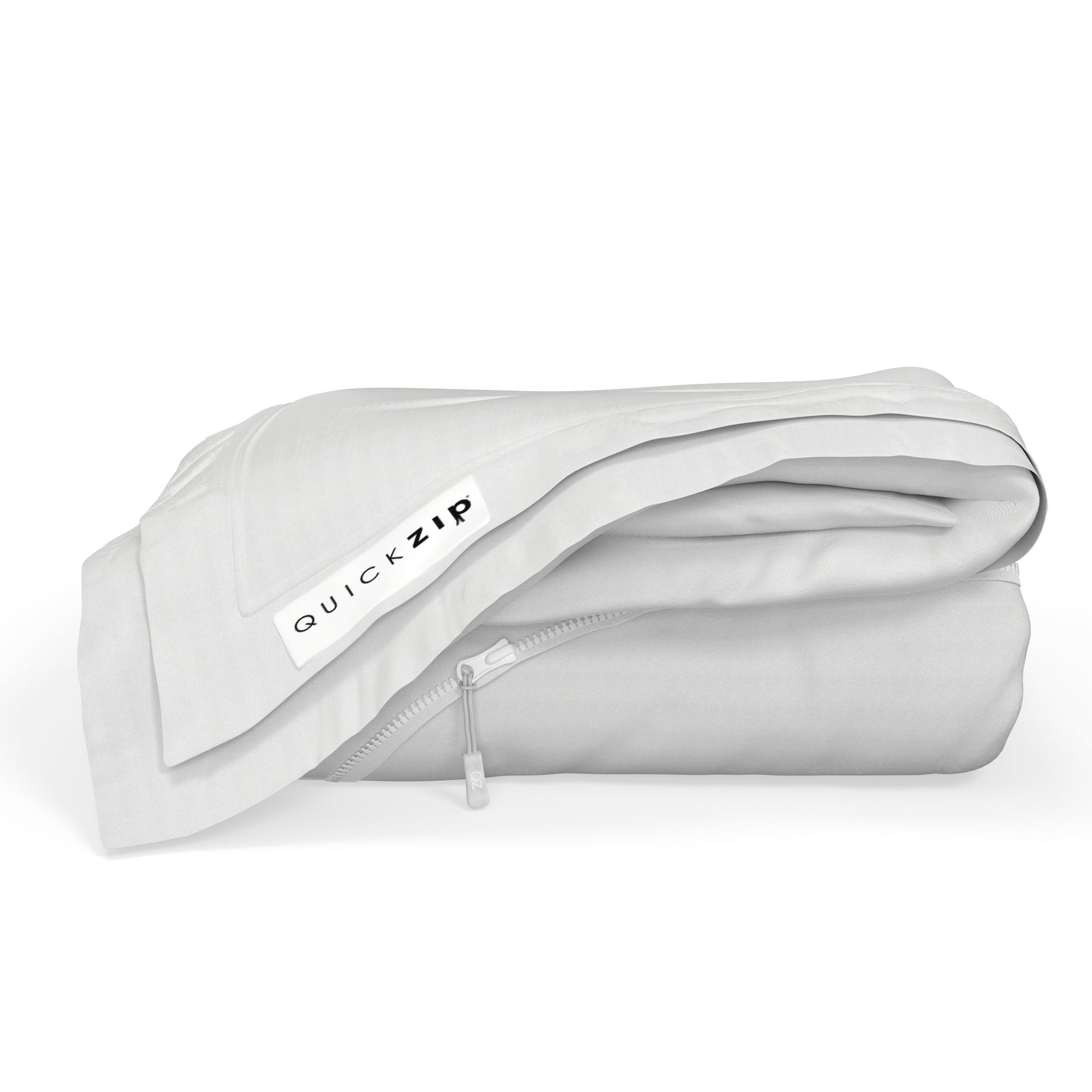 Gray zippered pouch with 'QuickZip' branding on a white background