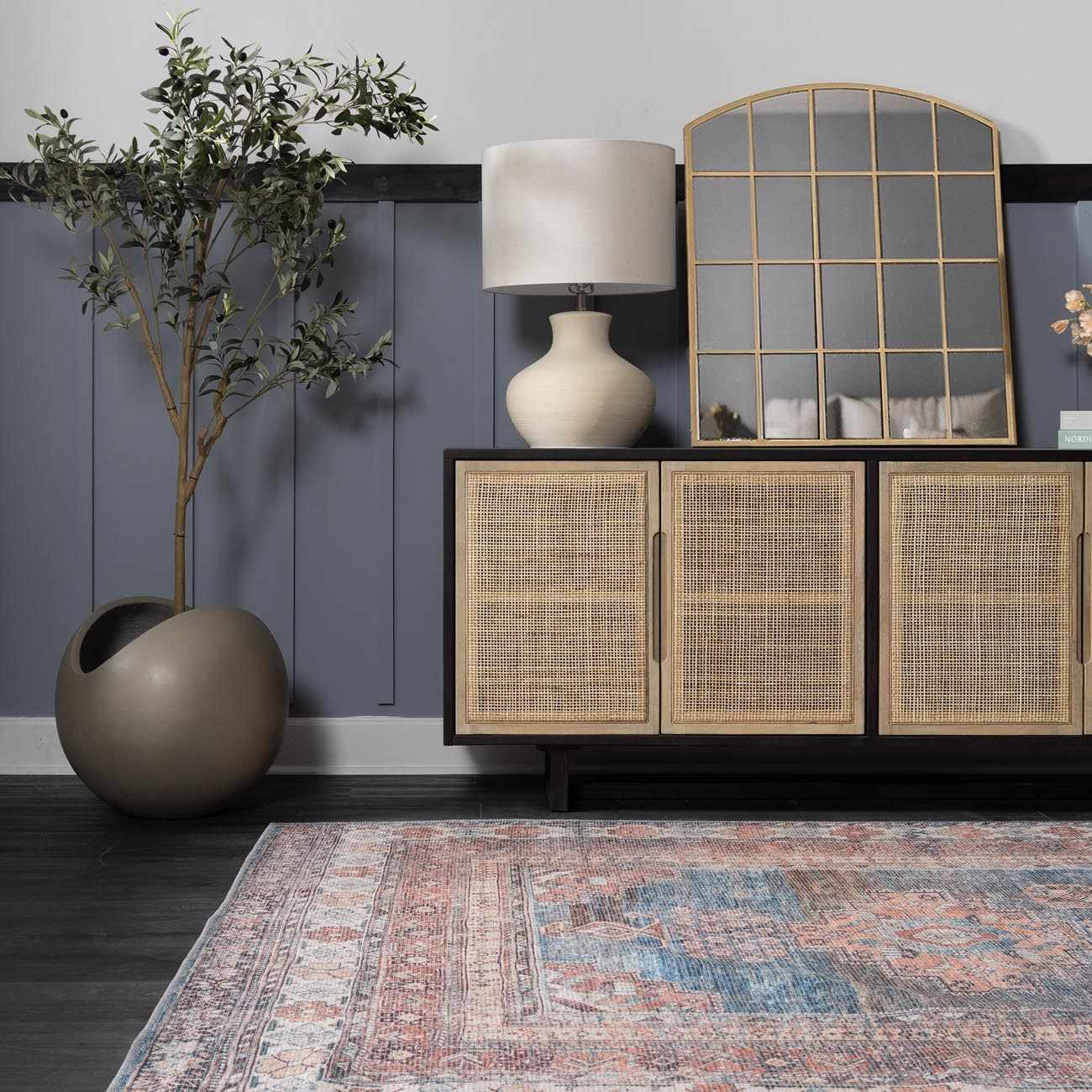 Baltinglass Rust & Blue Washable Area Rug - Clearance