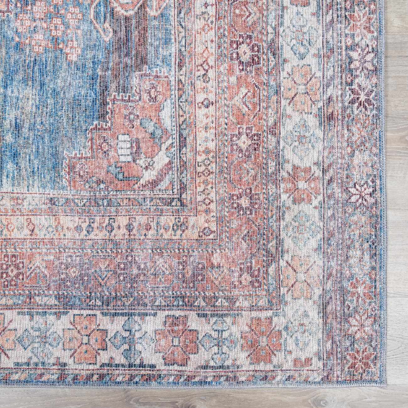 Baltinglass Rust & Blue Washable Area Rug - Clearance