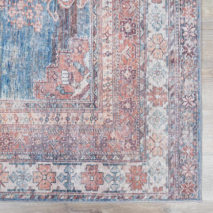 Baltinglass Rust & Blue Washable Area Rug - Clearance