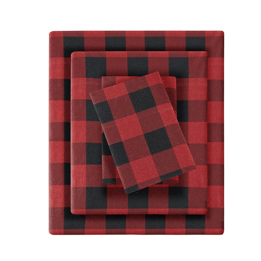 Woolrich 100% Cotton Printed Flannel Sheet Set - Red/Black Buffalo Check