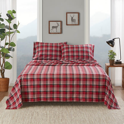 Woolrich 100% Cotton Printed Flannel Sheet Set - Red Plaid