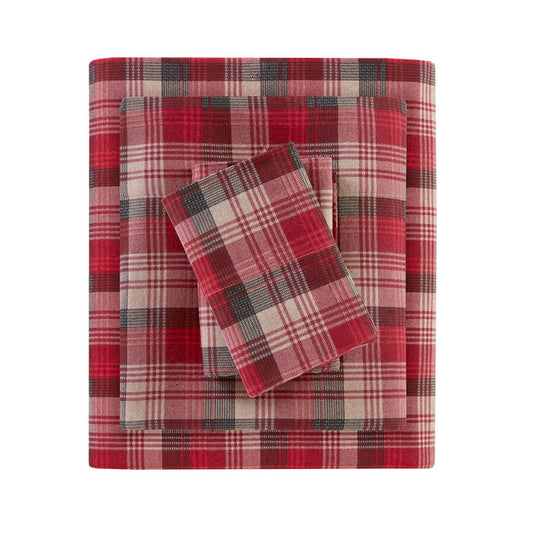 Woolrich 100% Cotton Printed Flannel Sheet Set - Red Plaid
