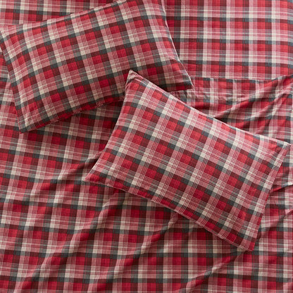 Woolrich 100% Cotton Printed Flannel Sheet Set - Red Plaid