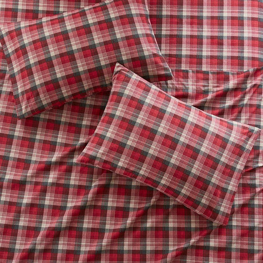 Woolrich 100% Cotton Printed Flannel Sheet Set - Red Plaid - Quahog Bay Bedding
