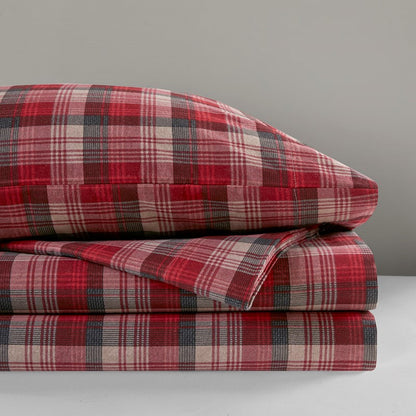 Woolrich 100% Cotton Printed Flannel Sheet Set - Red Plaid