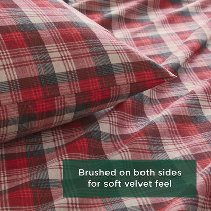 Woolrich 100% Cotton Printed Flannel Sheet Set - Red Plaid