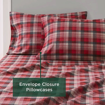 Woolrich 100% Cotton Printed Flannel Sheet Set - Red Plaid