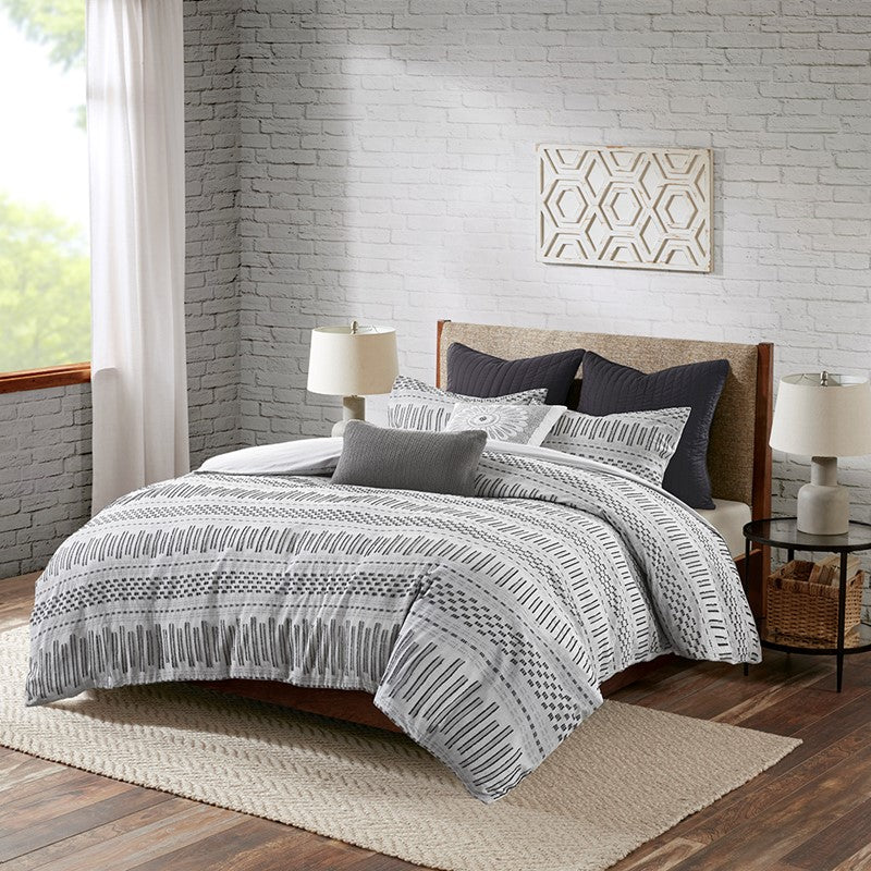 Rhea Cotton Jacquard Comforter Set | Grey & Black | 100% Cotton