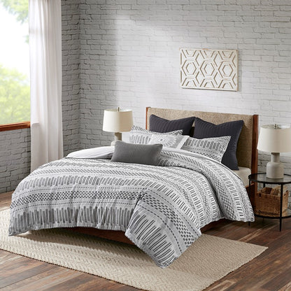 Rhea Cotton Jacquard Comforter Set | Grey & Black | 100% Cotton