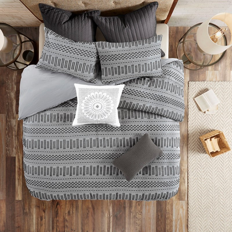 Rhea Cotton Jacquard Comforter Set | Grey & Black | 100% Cotton
