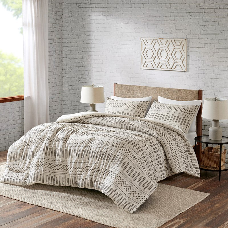 Rhea Cotton Jacquard Comforter Set | Ivory & Charcoal | 100% Cotton