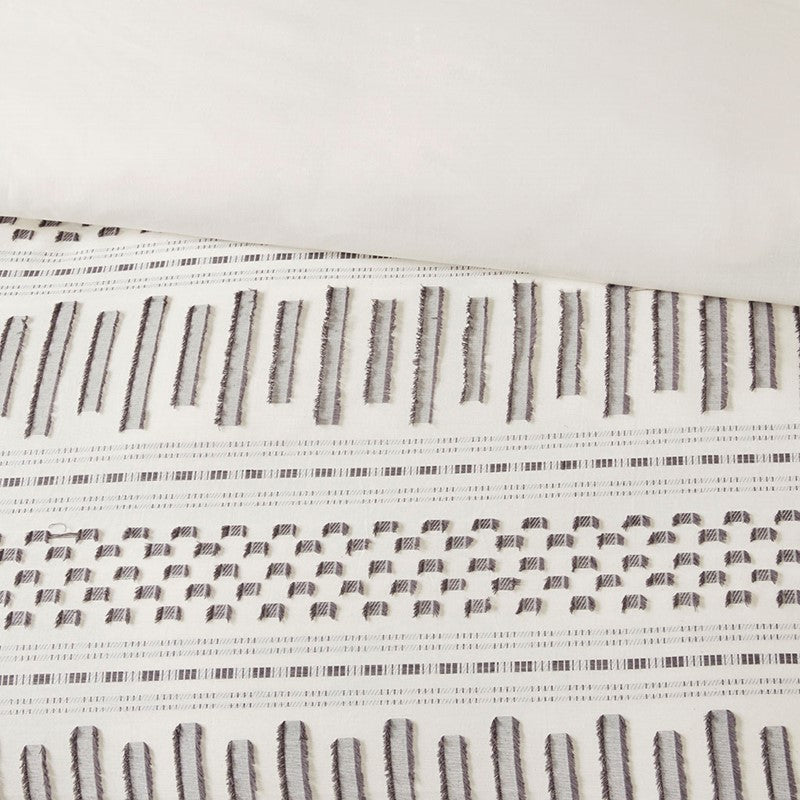 Rhea Cotton Jacquard Comforter Set | Ivory & Charcoal | 100% Cotton