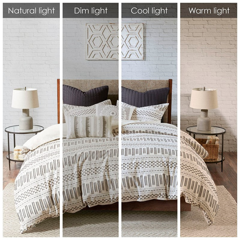Rhea Cotton Jacquard Comforter Set | Ivory & Charcoal | 100% Cotton