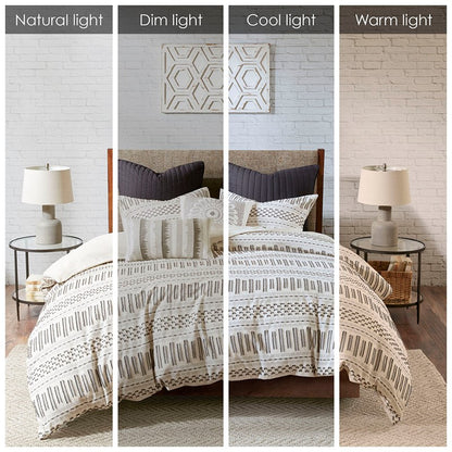 Rhea Cotton Jacquard Comforter Set | Ivory & Charcoal | 100% Cotton