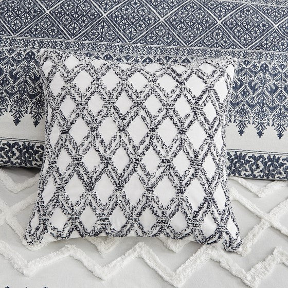 Riko Cotton Navy Embroidered Square Pillow