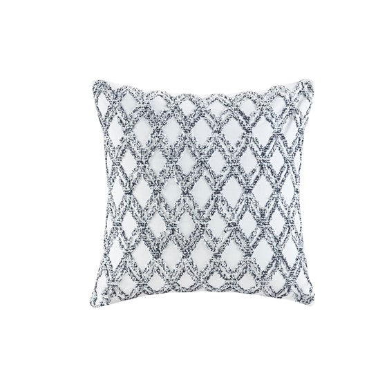 Riko Cotton Navy Embroidered Square Pillow