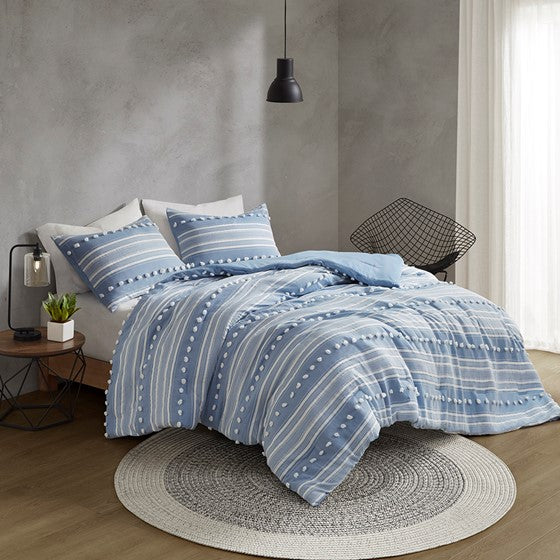 Madison Park Coastal Rowan Striped Clipped Jacquard Comforter Set - Blue