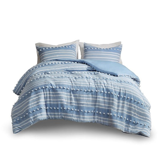 Madison Park Coastal Rowan Striped Clipped Jacquard Duvet Cover Set - Blue