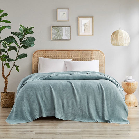 SALE! Bree Knit Blanket | Twin | Light Blue - Quahog Bay Bedding