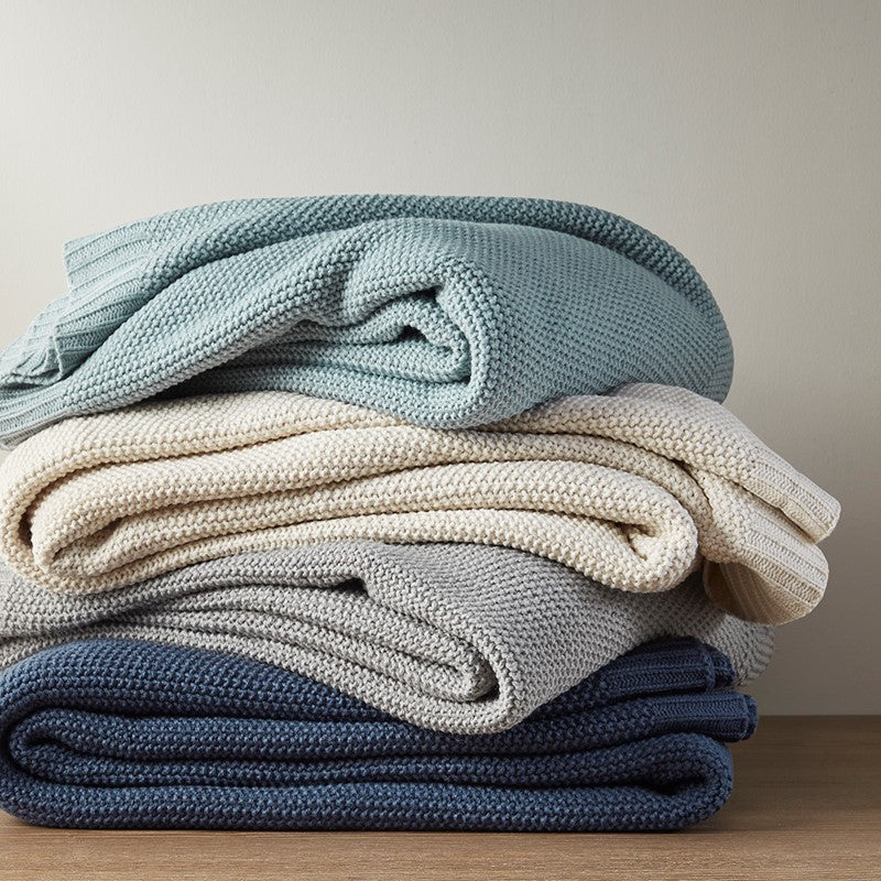 SALE! Bree Knit Blanket | Twin | Light Blue - Quahog Bay Bedding