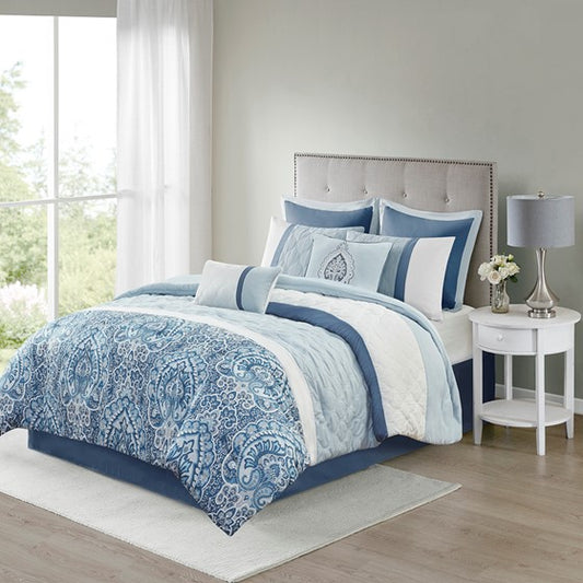 Shawnee Blue Medallion Comforter Set 8 Piece Bedding Set -  Blue - Quahog Bay Bedding