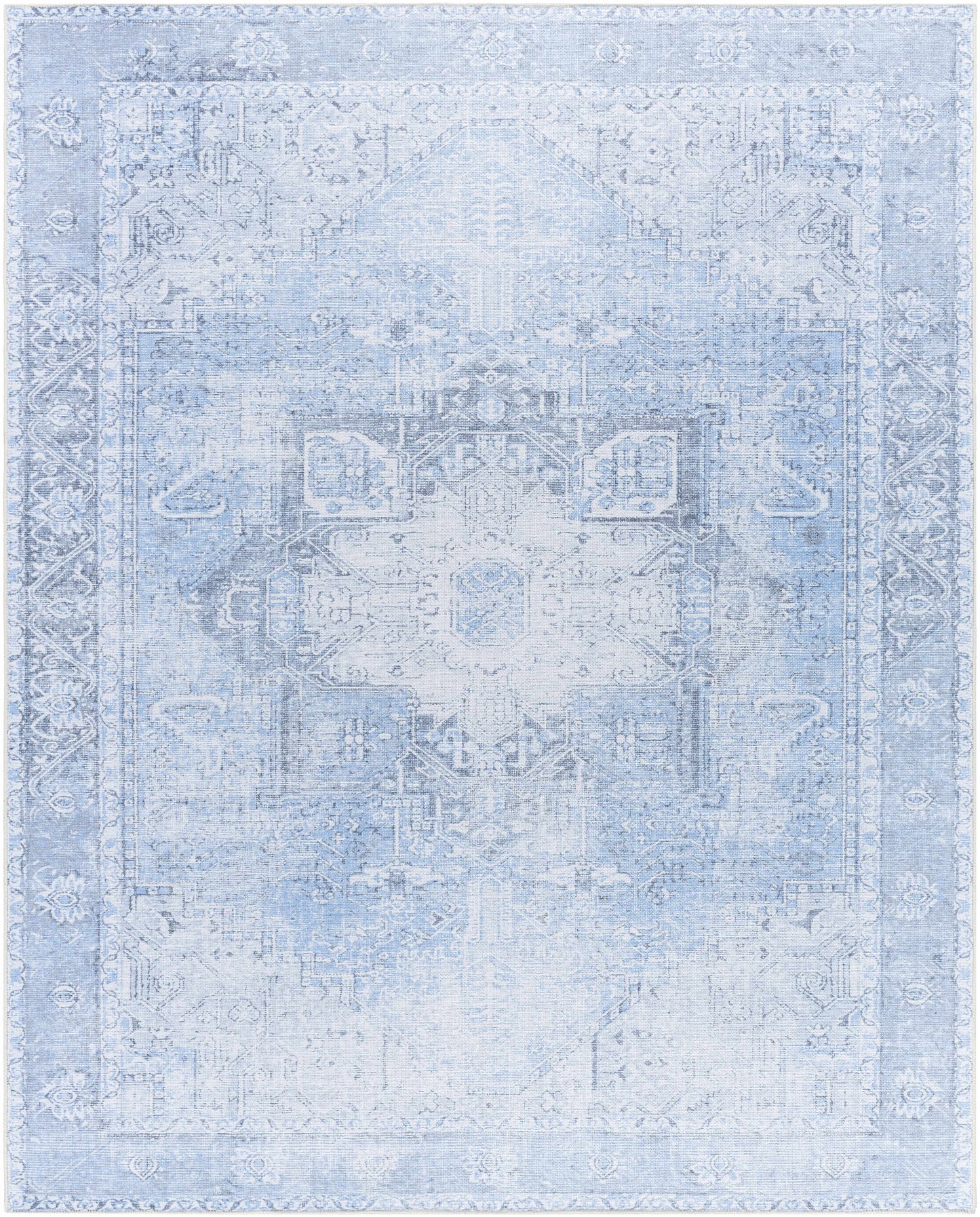 Ice Blue Flat Pile Washable Rug - Clearance