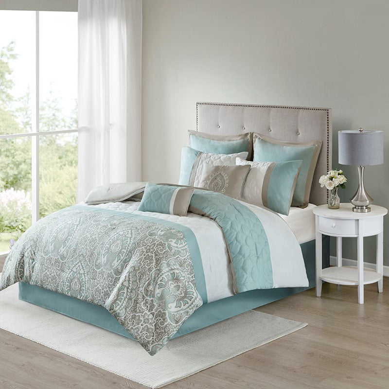 510 Design Shawnee Blue Medallion Comforter Set 8PC Seafoam