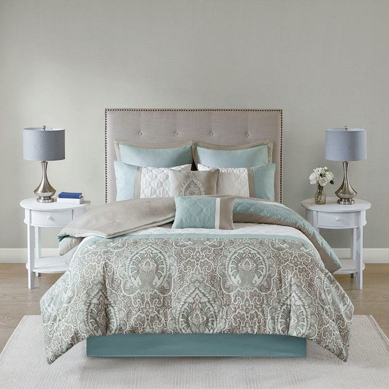 510 Design Shawnee Blue Medallion Comforter Set 8PC Seafoam