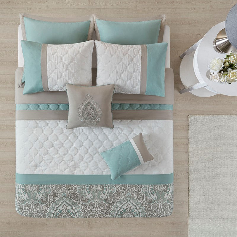 510 Design Shawnee Blue Medallion Comforter Set 8PC Seafoam