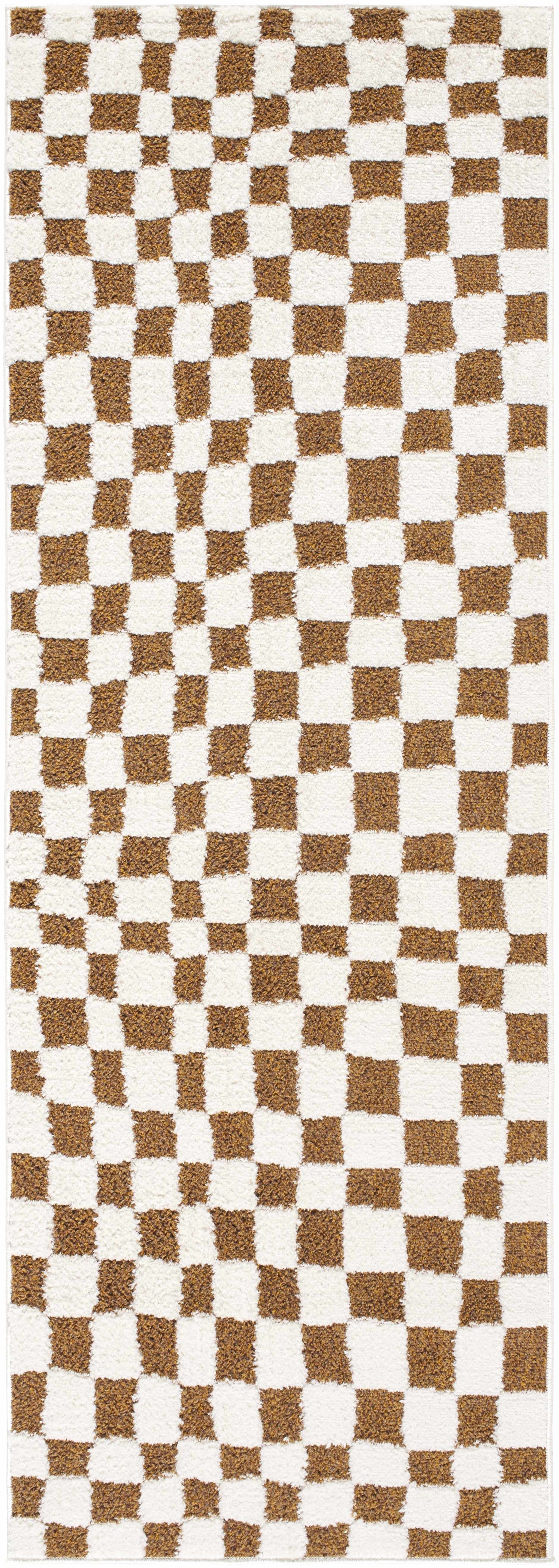 Lajos Brown Checkered Area Rug
