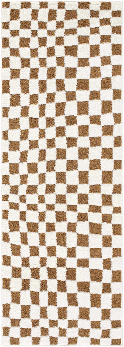 Lajos Brown Checkered Area Rug