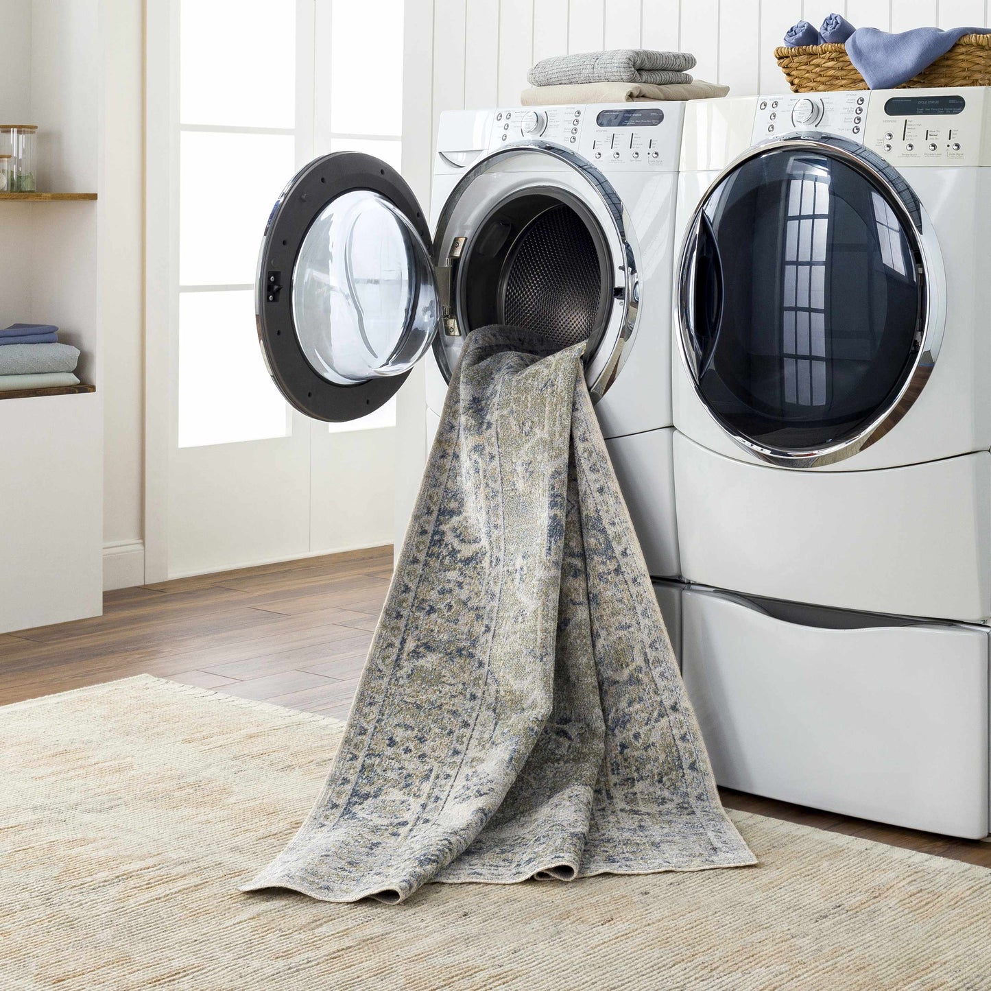Rudo Blue Flat Pile Washable Rug