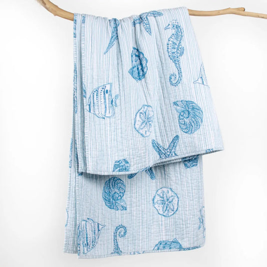 Sandy Cove Quilted Throw - Coastal Throw Blanket - Quahog Bay Bedding